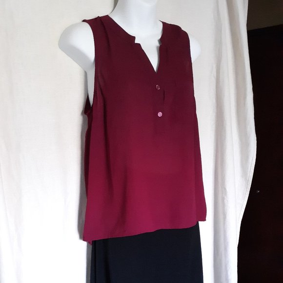 Charlotte Russe Burgundy Dressy V Neck Hi Lo Top - Picture 1 of 12